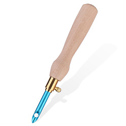 Dodger Blue Stainless Steel Punch Needle Pen, Punch Needles Tool, with Wood Handle, Dodger Blue, 80mm