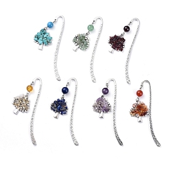 Miriam Stone Tibetan Style Alloy Bookmarks, with Alloy Pendants and Natural & Synthetic Gemstone Beads, Tree, 84mm, Pendant: 28x23.5x6mm, 7pcs/set