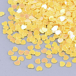 Amarillo Accesorios de adorno, paillette plástico pvc / cuentas de lentejuelas, color de ab chapado, corazón, amarillo, 2.7x3x0.4 mm, sobre 180000 unidades / 500 g