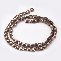 Coffee Plated Electroplated Non-magnetic Synthetic Hematite Beads Strands, Faceted, Square, Coffee Plated, 6x6x3mm, Hole: 0.5mm, about 68pcs/strand, 15.9 inch(40.5cm)