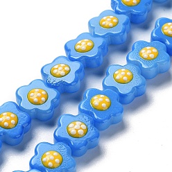 Bleu Bleuet Chapelets de perles en verre, avec l'émail, fleur, bleuet, 14.5~15x14x8~8.5mm, Trou: 1mm, Environ 25 pcs/chapelet, 13.46'' (34.2 cm)