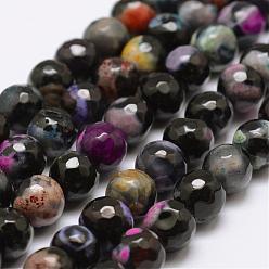 Colorful Faceted Natural Fire Crackle Agate Beads Strands, Round, Dyed & Heated, Colorful, 8mm, Hole: 1mm, about 47pcs/strand, 14 inch(35.6cm)