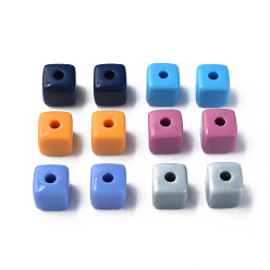 Color mezclado Abalorios de acrílico opacos, cubo, color mezclado, 12.5x12.5x12.5 mm, agujero: 3.5 mm, Sobre 263 unidades / 500 g