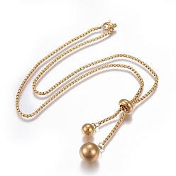 Golden 304 Stainless Steel Pendant Necklaces, with Box Chain and Lobster Claw Clasps, Round, Golden, 20.07 inch(51cm)