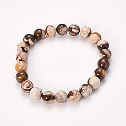 Jaspe Bracelets élastiques en perles de jaspe zèbre naturel, ronde, 2-1/8 pouces (55 mm), perle: 8~9 mm