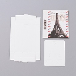 Blanco Cajas de papel kraft y tarjetas de exhibición de joyas de aretes, cajas de embalaje, con el patrón de la torre Eiffel, blanco, tamaño de caja plegada: 7.3x5.4x1.2 cm, tarjeta de presentación: 6.5x5x0.05 cm