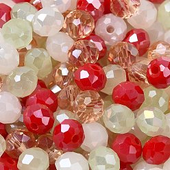 Roja Perlas de vidrio, facetados, Rondana plana, rojo, 10x8 mm, agujero: 1 mm, Sobre 560 unidades / 500 g