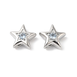 Azur Laiton avec perles de zircone cubique perles, Platine plaqué, étoiles, azur, 7.5x8x3mm, Trou: 1mm