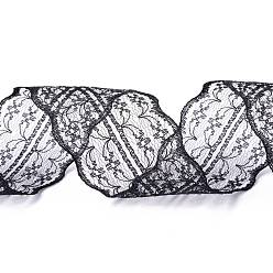 Black Polyester Lace Trim, Lace Ribbon For Sewing Decoration, Black, 45mm, about 1- 3/4 inch(45mm) wide, about 10.93 yards (10m)/roll