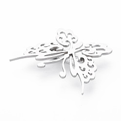 Stainless Steel Color Butterfly Brooch, 201 Stainless Steel Insect Lapel Pin for Backpack Clothes, Nickel Free & Lead Free, Stainless Steel Color, 42x47.5x7mm, Pin: 0.7mm