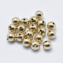 Настоящее золото 18K Латунные бусины, долговечный, без никеля , круглые, реальный 18 k позолоченный, 6 мм, отверстие : 1.4 мм, около 245 шт / упаковка