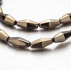 Antique Bronze Plated Electroplate Non-magnetic Synthetic Hematite Bead Strands, Faceted, Bicone, Antique Bronze Plated, 12x6mm, Hole: 1mm, about 34pcs/strand, 15.7 inch