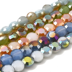 Mixed Color Electroplate Glass Beads Strands, Half Plated, Imitation Jade, Faceted Flat Round, Mixed Color, about 6mm in diameter, 4mmm thick, hole: 1mm