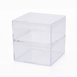 Clear Square Polystyrene Bead Storage Container, with 2 Compartments Organizer Boxes, for Jewelry Beads Small Accessories, Clear, 5.9x5.9x6.1cm