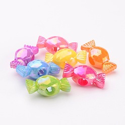 Couleur Mélangete Perles acryliques plaquées, couleur ab , candy, couleur mixte, 24x10.5x10.5mm, trou: 5 mm, environ 430 PCs / sachet 