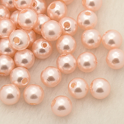 Pink Perles acryliques en nacre d'imitation , teint, ronde, rose, 5x4.5mm, trou: 1 mm, environ 10000 pièces / livre