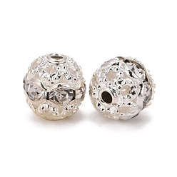 Crystal Brass Rhinestone Beads, Grade A, Nickel Free, Silver Metal Color, Round, Crystal, 6mm, Hole: 1mm