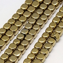 Golden Plated Electroplate Non-magnetic Synthetic Hematite Beads Strands, Cube, Grade A, Golden Plated, 2x2x2mm, Hole: 0.6mm, about 200pcs/strand, 16 inch