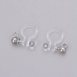 Stainless Steel Color Transparent U Type Painless Prevent Allergy Resin Ear Clip, with Stainless Steel Findings, Stainless Steel Color, 11x10.5x3mm, Hole: 1.4mm