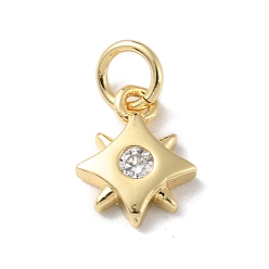 Clear Rack Plating Brass Micro Pave Cubic Zirconia Charms, Long-Lasting Plated, Cadmium Free & Lead Free, Real 18K Gold Plated, Star, Clear, 10.5x8x2mm, Hole: 3mm