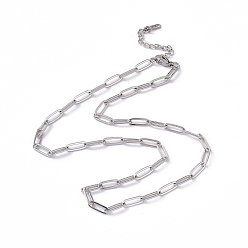 Stainless Steel Color 201 Stainless Steel Paperclip Chain Necklace for Men Women, Stainless Steel Color, 17.72 inch(45cm)