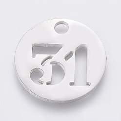 Number 304 Stainless Steel Pendants, Cut-Out, Hollow, Flat Round with Number, Stainless Steel Color, Num.31, 19x1.5mm, Hole: 2.5mm