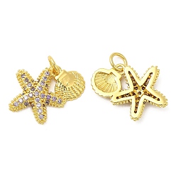 Real 18K Gold Plated Brass Micro Pave Cubic Zirconia Pendants, Starfish, Real 18K Gold Plated, 15x20x3mm, Hole: 3mm