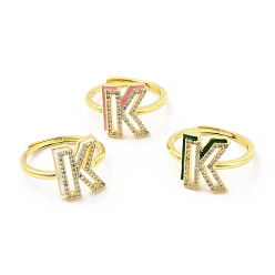 Letter K Mixed Color Enamel Initial Letter Adjustable Ring with Clear Cubic Zirconia, Real 18K Gold Plated Brass Jewelry for Women, Cadmium Free & Lead Free, Letter.K, US Size 5 1/4(16mm), Letter.K: 13.2x11.5mm