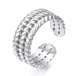 Stainless Steel Color 304 Stainless Steel Twist Rope Open Cuff Ring, Chunky Ring for Women, Stainless Steel Color, US Size 7(17.3mm)