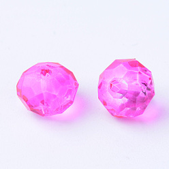 Magenta Transparent Glass Bead Strands, Faceted Rondelle, Magenta, 6x4mm, Hole: 1mm, about 87~90pcs/strand, 15.7 inch