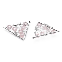 Stainless Steel Color 201 Stainless Steel Pendants, with Faceted Pink Glass Beads, Wire Wrapped, Triangle, Stainless Steel Color, 24x25.5x5mm, Hole: 1mm
