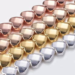 Couleur Mélangete Non-magnétiques perles d'hématite synthétique brins, facette, cœur, couleur mixte, 8x8x3mm, Trou: 1mm, Environ 53 pcs/chapelet, 15.5 pouce (39.5 cm)