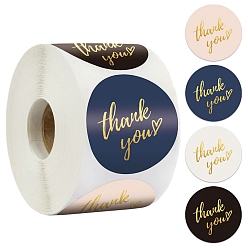 Mixed Color 4 Colors Thank You Stickers Roll, Round Paper Adhesive Labels, Decorative Sealing Stickers for Christmas Gifts, Wedding, Party, Mixed Color, 25mm, 500pcs/roll