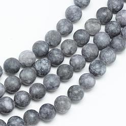 Gris Blanc brins de perles de jade naturels, teint, givré, ronde, grises , 8~9mm, Trou: 1mm, Environ 46~48 pcs/chapelet, 14.9 pouce