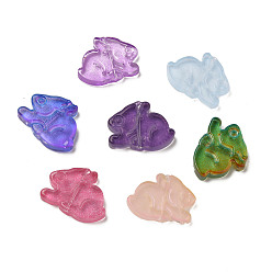 Mixed Color Two Tone Transparent Spray Painted Glass Beads, Rabbit, Mixed Color, 14.5x19x3.5mm, Hole: 1mm