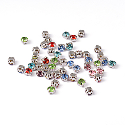 Mixed Color Sew on Rhinestone, Grade A Glass Rhinestone, with Brass Prong Settings, Garments Accessories, Silver Color Plated Metal Color, Mixed Color, 3.8~4x3.8~4mm, Hole: 1mm(The hole in the bottom is random.), about 1440pcs/bag