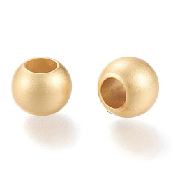Real 18K Gold Plated Matte Brass European Style Beads, Large Hole Beads, Long-Lasting Plated, Round, Real 18K Gold Plated, 10x7.5mm, Hole: 5mm