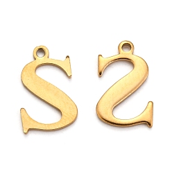 Letter S Ионное покрытие (ip) 304 подвески с алфавитом из нержавеющей стали, золотые, letter.s, 12x8x1 мм, отверстие : 1 мм