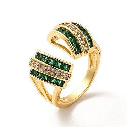 Green Cubic Zirconia Arch Open Cuff Ring, Real 18K Gold Plated Brass Wide Ring for Women, Green, US Size 7(17.3mm)