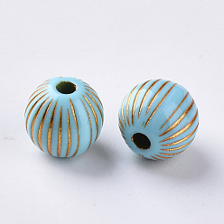 Dark Turquoise Plating Acrylic Beads, Golden Metal Enlaced, Round, Dark Turquoise, 11.5mm, Hole: 2.5mm, about 550pcs/500g