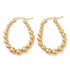 Real 18K Gold Plated 304 Stainless Steel Beaded Teardrop Hoop Earrings, Real 18K Gold Plated, 31x24x5mm