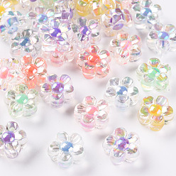 Couleur Mélangete Perles acryliques transparentes, Perle en bourrelet, couleur ab , fleur, couleur mixte, 12x12.5x6mm, Trou: 2.5mm, environ893 pcs / 500 g