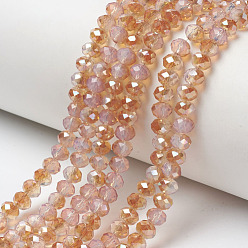 PeachPuff Electroplate Glass Beads Strands, Imitation Jade Beads, Half Plated, Rainbow Plated, Faceted, Rondelle, PeachPuff, 3x2mm, Hole: 0.8mm, about 165~169pcs/strand, 15~16 inch(38~40cm)