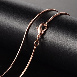 Rose Gold Brass Necklaces, Flat Snake Chain, Faceted, with Lobster Clasp, Rose Gold, 17 inch(43.1cm), 1mm