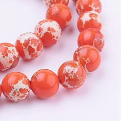 Orange Foncé Brins de perles de jaspe impérial synthétiques, teint, ronde, 8mm, Trou: 1mm, Environ 50 pcs/chapelet, 15.35 pouce (39 cm)