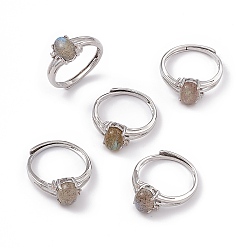 Labradorite Oval Natural Labradorite Adjustable Rings, Platinum Tone Brass Jewelry for Men Women, 2~8mm, Inner Diameter: 17mm