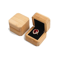 Black Square Wooden Single Ring Boxes, Wood Ring Storage Case with Velvet Inside, for Wedding, Valentine's Day, Black, 6x6x4.7cm