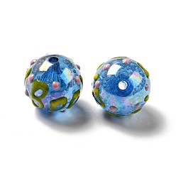 Royal Blue AB Color Transparent Crackle Acrylic Round Beads, Halloween Boo Bead, with Enamel, Royal Blue, 19.5x20mm, Hole: 3mm