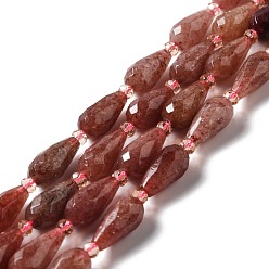 Strawberry Quartz Natural Strawberry Quartz Beads Strands, Faceted, Teardrop, 12~16.5x7.5~8.5mm, Hole: 0.8mm, about 20~21pcs/strand, 14.96~15.63''(38~39.7cm)