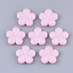 Perlas de Color Rosa Abalorios de acrílico opacos, con polvo del brillo, flor, rosa perla, 20x20.5x5 mm, agujero: 1.6 mm